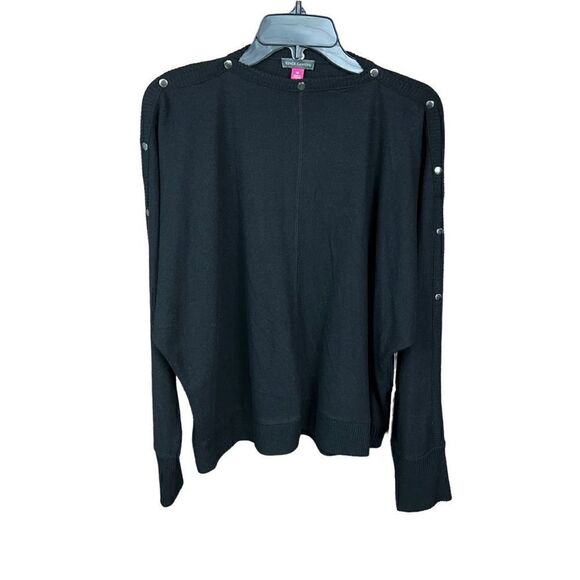 Vince Camuto Sweater Boat Neck Snap Trim Rich Black Dolman Long Sleeve M - Picture 1 of 11